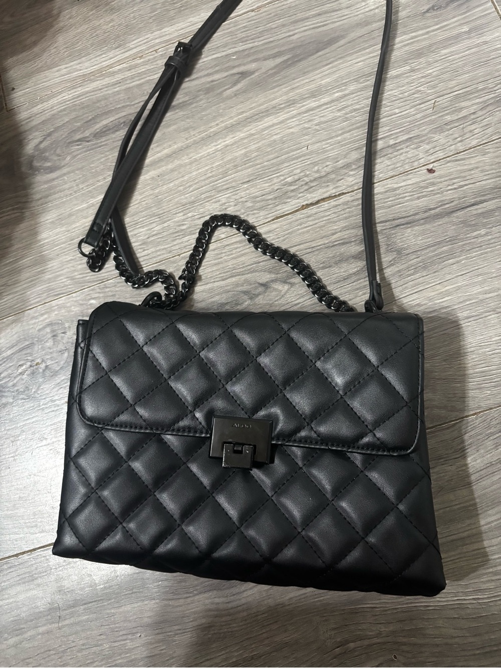 Aldo Black Quilted Chain-Strap Crossbody